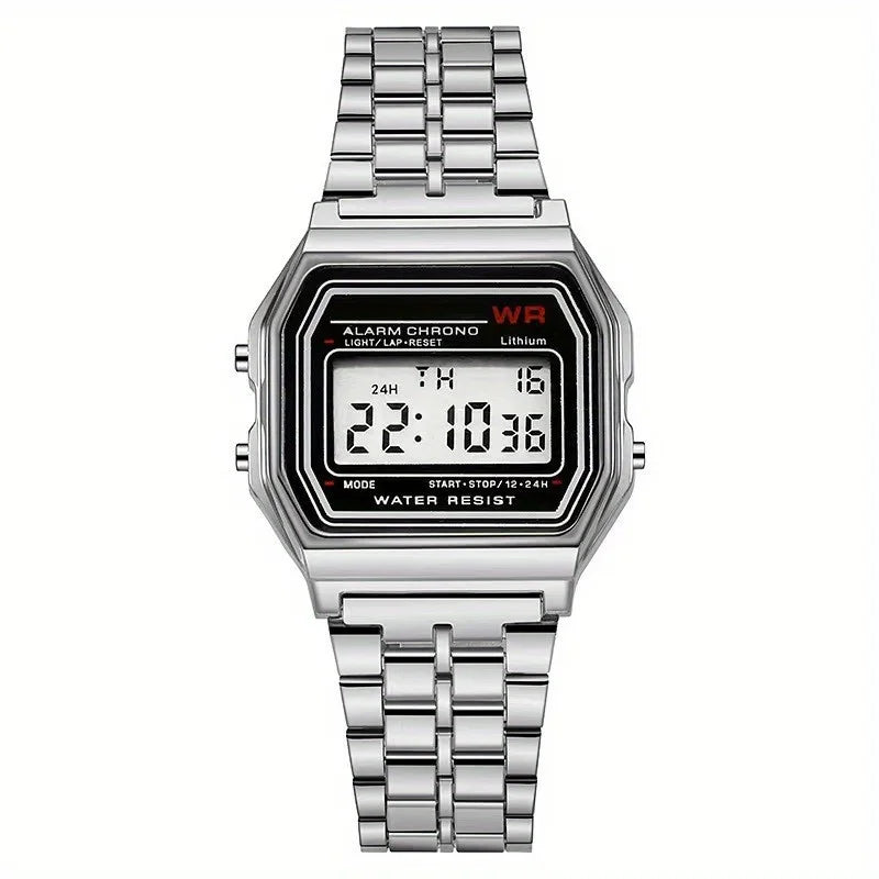 LED Digital Metal Alloy Band Watch for Men & Women — 33mm (1.3in) Dial, Quartz Multi-Function Business Casual Watch