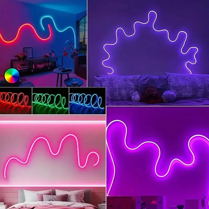 EU Plug 24V RGB Neon LED Rope Light Strip - Bluetooth Music Sync, Waterproof IP67 - 5/10/15/20/30M (16.4/32.8/49.2/65.6/98.4 ft)