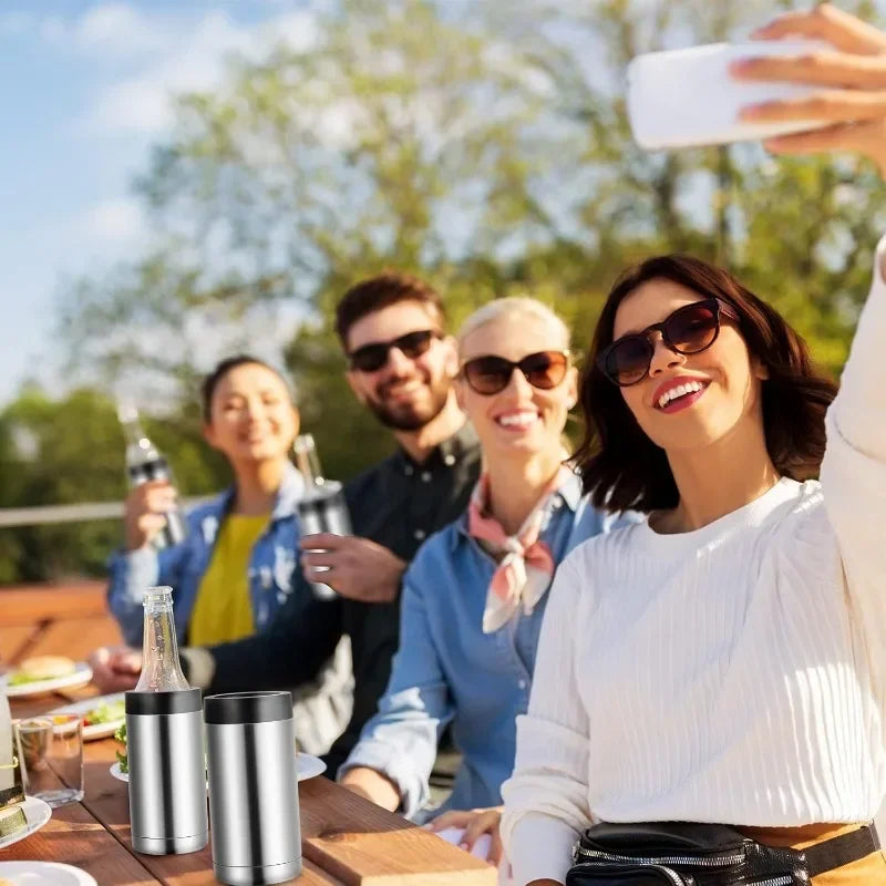 Double-Wall Vacuum Insulated Stainless Steel Bottle & Can Cooler — Wine, Beer & Soda Chiller for Bar, Camping & Outdoor