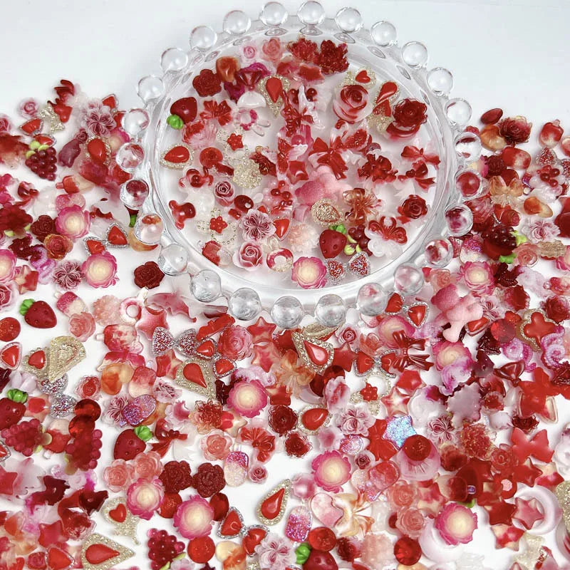 100-Pack Cute Cartoon 3D Resin Nail Charms Flower, Bow & Fruit Nail Art Decorations for Manicure & DIY Phone Case