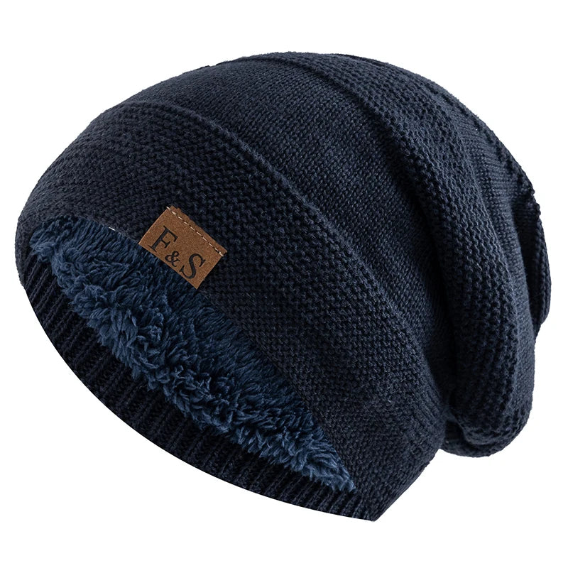 Unisex Fur-Lined Slouchy Winter Beanie – Warm Knit Hat for Men & Women