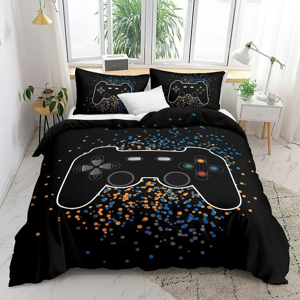 Gamer Bedding Set 3-Piece Duvet Cover & 2 Pillowcases – Video Game Controller Design for Kids & Teens