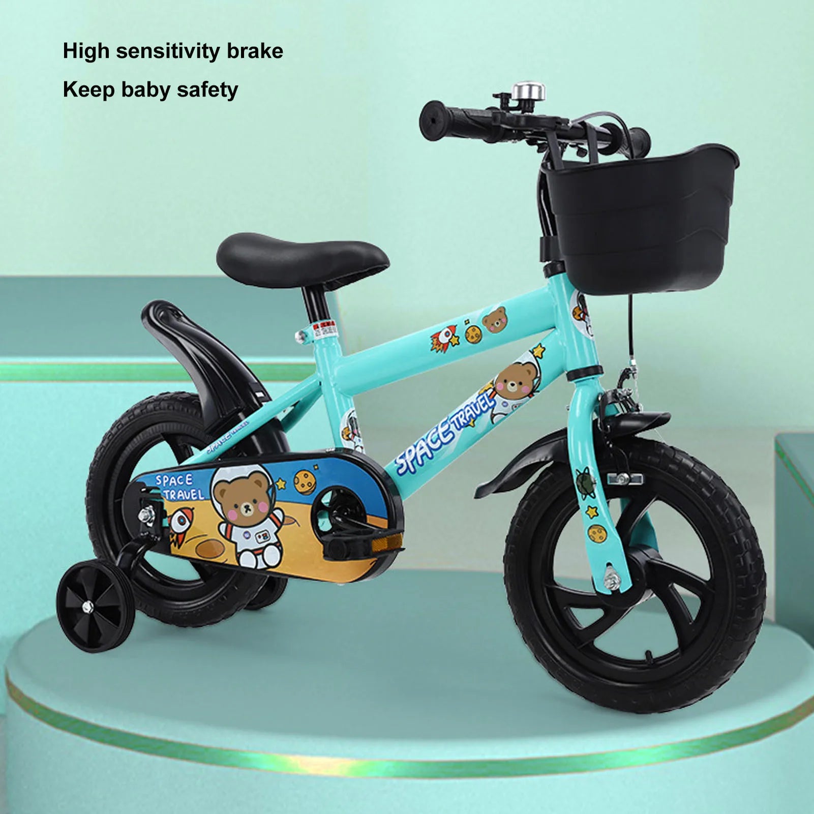 12-Inch Kids Bike with Training Wheels — High-Carbon Steel Frame, Stable Ride for Ages 2–6 (Green)
