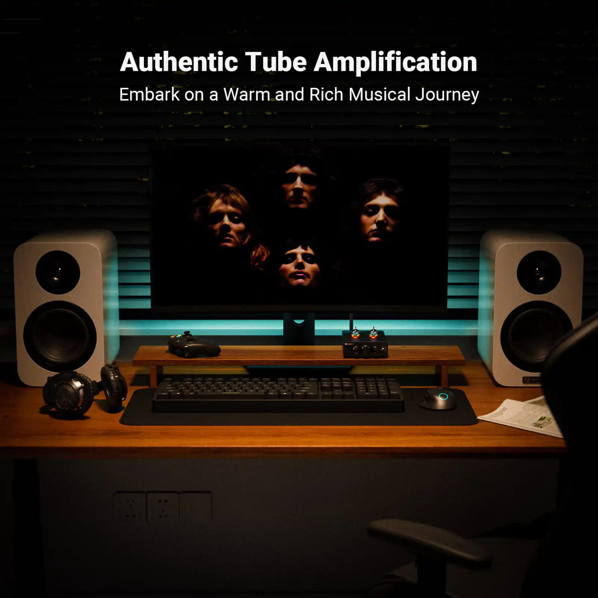 Bluetooth Tube Preamplifier HiFi Stereo Valve Vacuum Amplifier with Treble & Bass Tone Control, RCA & Headphone Outputs