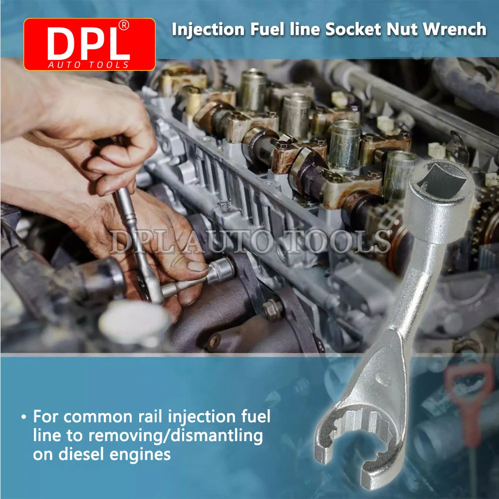 Diesel Injector Line Socket Set 1/2-Inch (12.7 mm) Drive - 12-Point Bihex Injector Fuel Line Wrenches