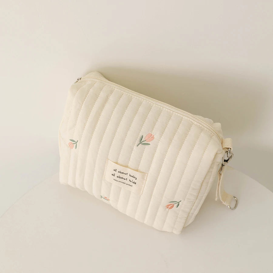 Embroidered Mommy Diaper Bag Zippered Nappy Pouch Travel Stroller Organizer