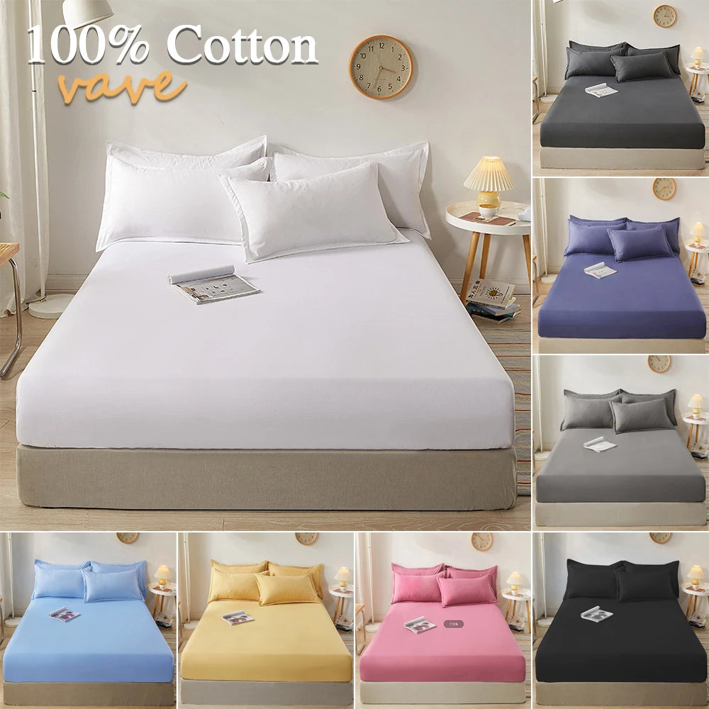 100% Cotton Fitted Sheet – Deep Pocket Elastic Non-Slip Mattress Cover for Twin Full Queen King (Fits Mattress Height up to 26 cm / 10 in)