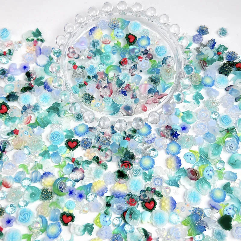 100-Pack Cute Cartoon 3D Resin Nail Charms Flower, Bow & Fruit Nail Art Decorations for Manicure & DIY Phone Case