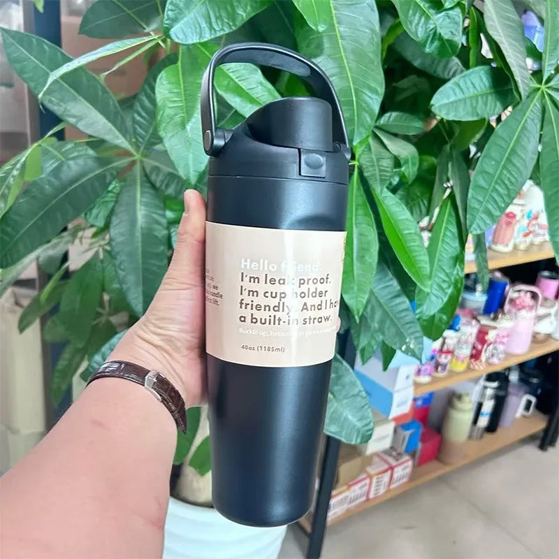 30oz (960ml) Insulated Stainless Steel Water Bottle - Dual Sip Straw & Direct Spout, Leak-Proof with Handle, Fits Car Cup Holders