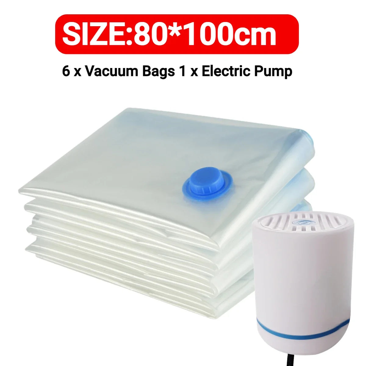 7 Sizes Reusable Vacuum Storage Bags with Mini Electric Pump – Space-Saving Compression Bags for Clothes, Bedding & Travel