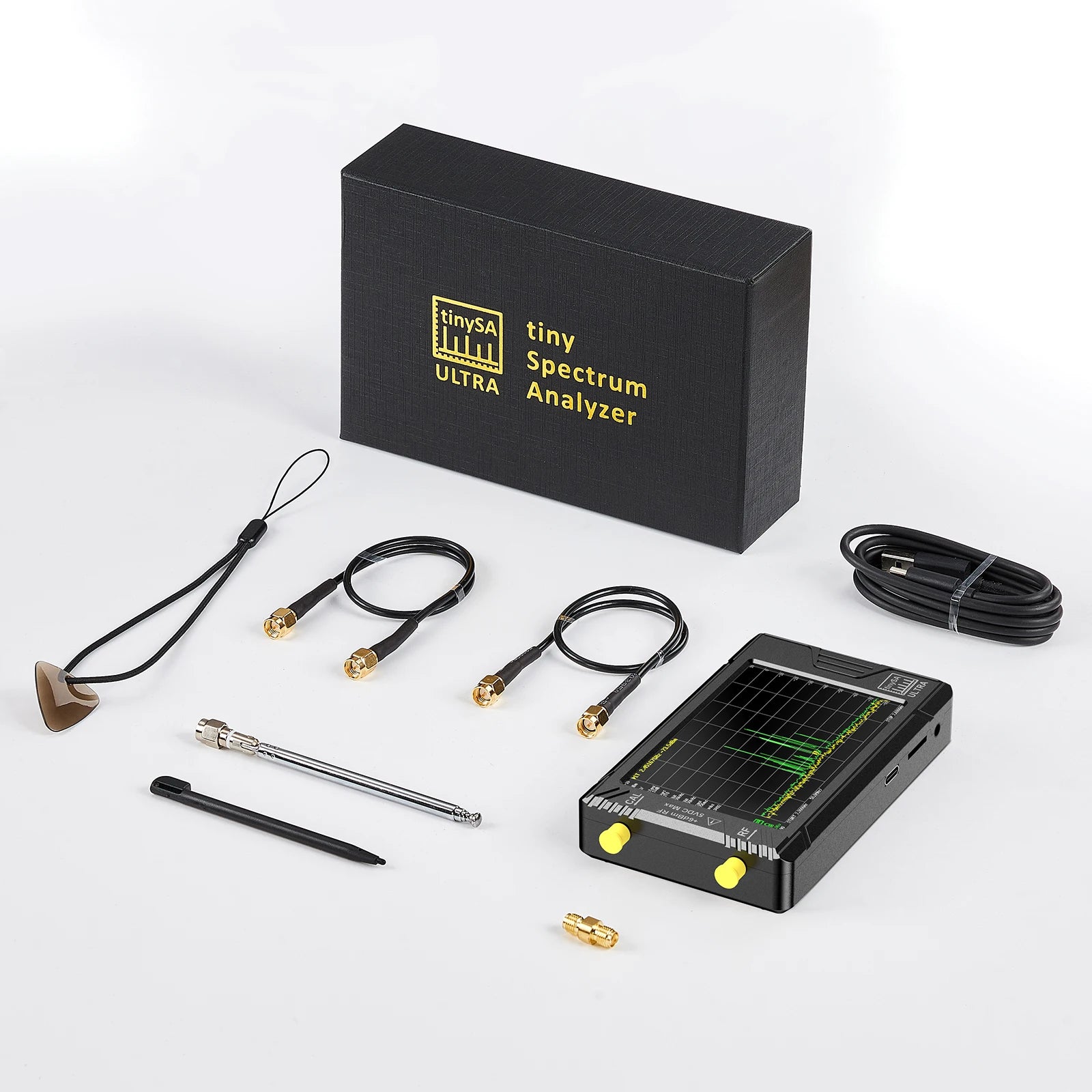 Handheld Spectrum Analyzer 4-inch (10.2 cm) Display 100 kHz–5.3 GHz with 32GB microSD, SMA Antenna & Network LAN Tester