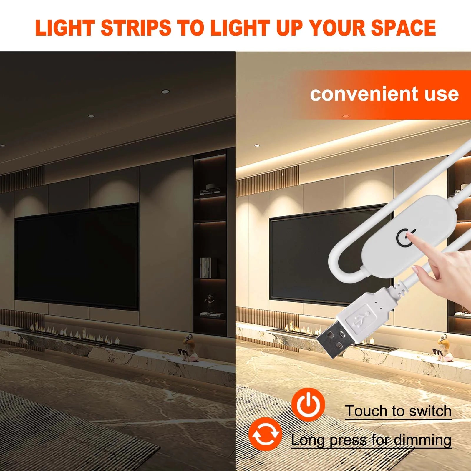 5V USB LED Strip Light 2835 SMD 60 LEDs/m Touch Dimmer Waterproof IP21/IP65 1m 3m 5m