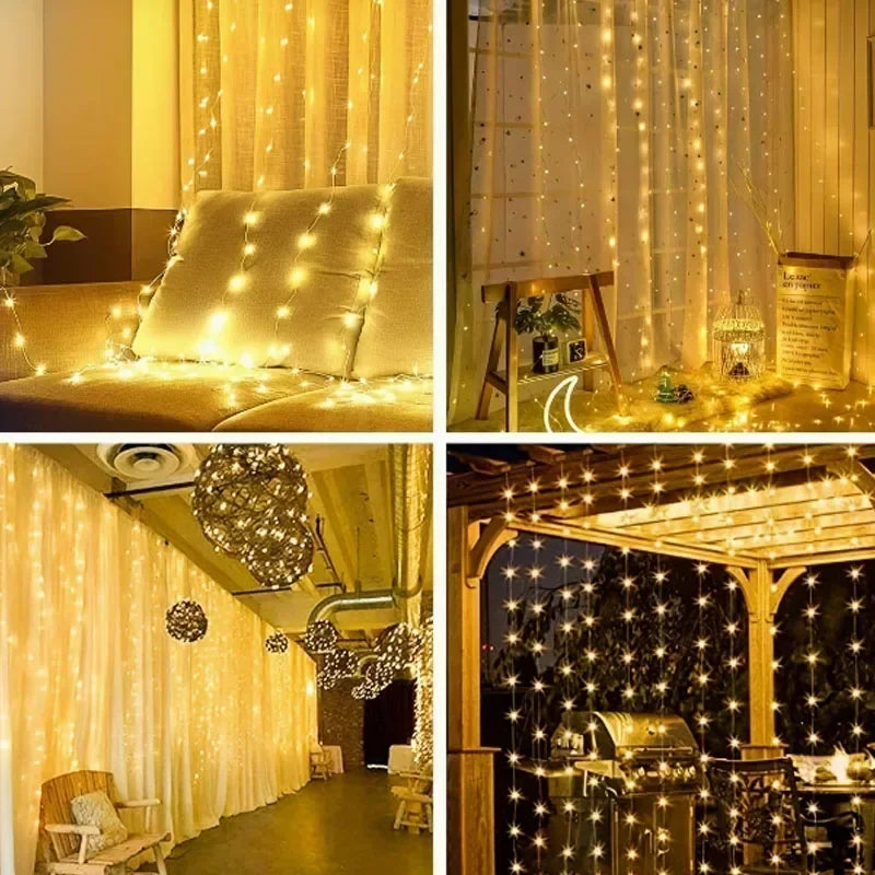 LED Fairy Curtain String Lights 8-Mode Remote USB Festoon for Christmas and Holiday Home Decor