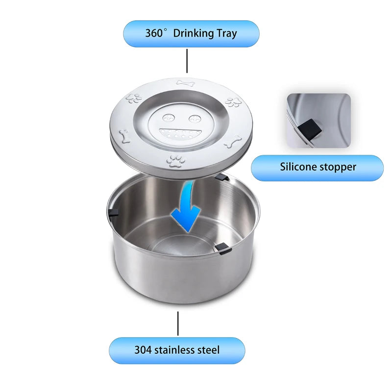 Large Stainless Steel No-Spill Floating Pet Bowl — 3L (3 liters / 101 fl oz) Water Feeder for Dogs & Cats, Non-Slip Anti-Splash