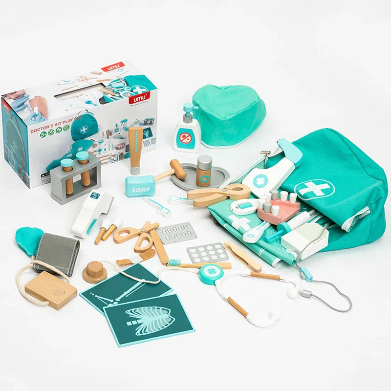 Wooden Doctor and Dentist Pretend Play Set for Kids, Educational Medical Role Play Toy