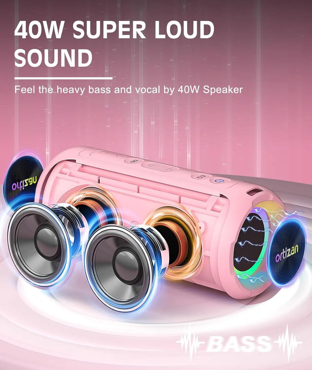 Waterproof 40W Portable Bluetooth Speaker with RGB LED Lights, 30-Hour Playtime, IPX7, TWS