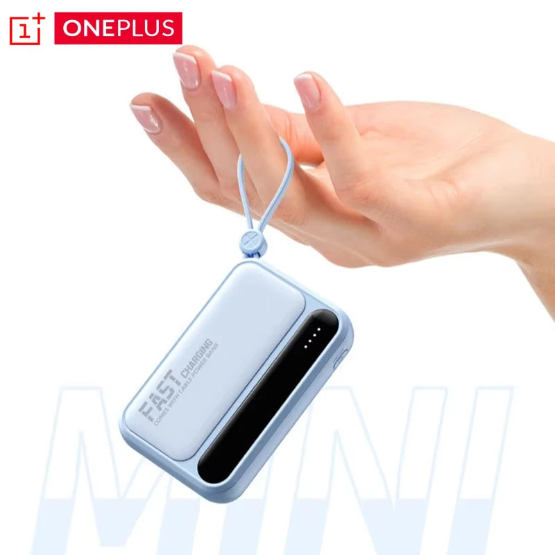 Mini Magnetic 10,000mAh Power Bank, Fast Charging Portable Charger with Built-In Cables, LED Display & Lanyard