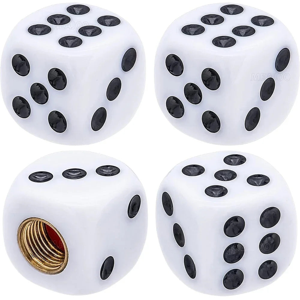 4-Pack Dice Tire Valve Stem Caps – Waterproof Universal Valve Covers for Car Truck Motorcycle Bike, 16 x 16 mm (0.63 x 0.63 in) with 8 mm Thread