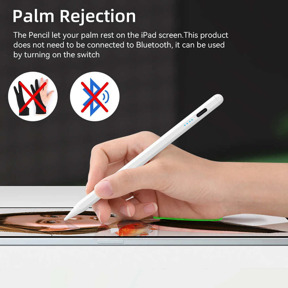 iPad Stylus Pen with Palm Rejection, Power Display & USB-C Fast Charging — Magnetic Attachment, No Bluetooth