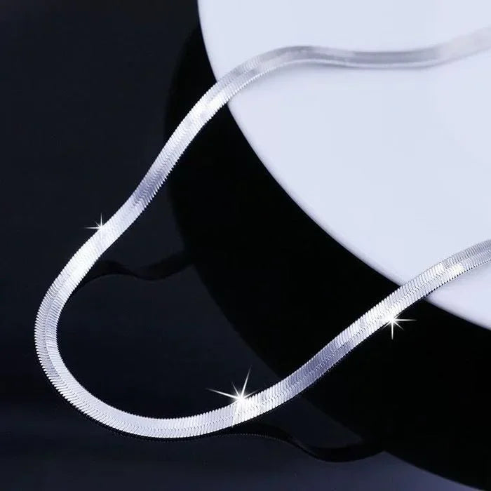 925 Sterling Silver 4mm Flat Link Chain Necklace - Rose Gold Plated Choker Clavicle Pendant