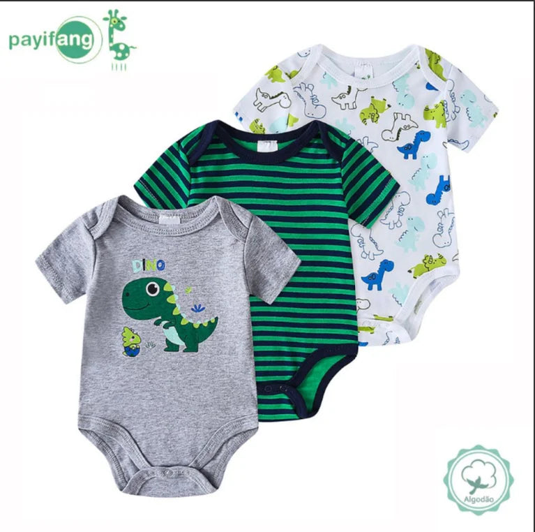 Baby Boy 3-Pack Short Sleeve 100% Cotton Bodysuits, Soft Onesies 3-12 Months