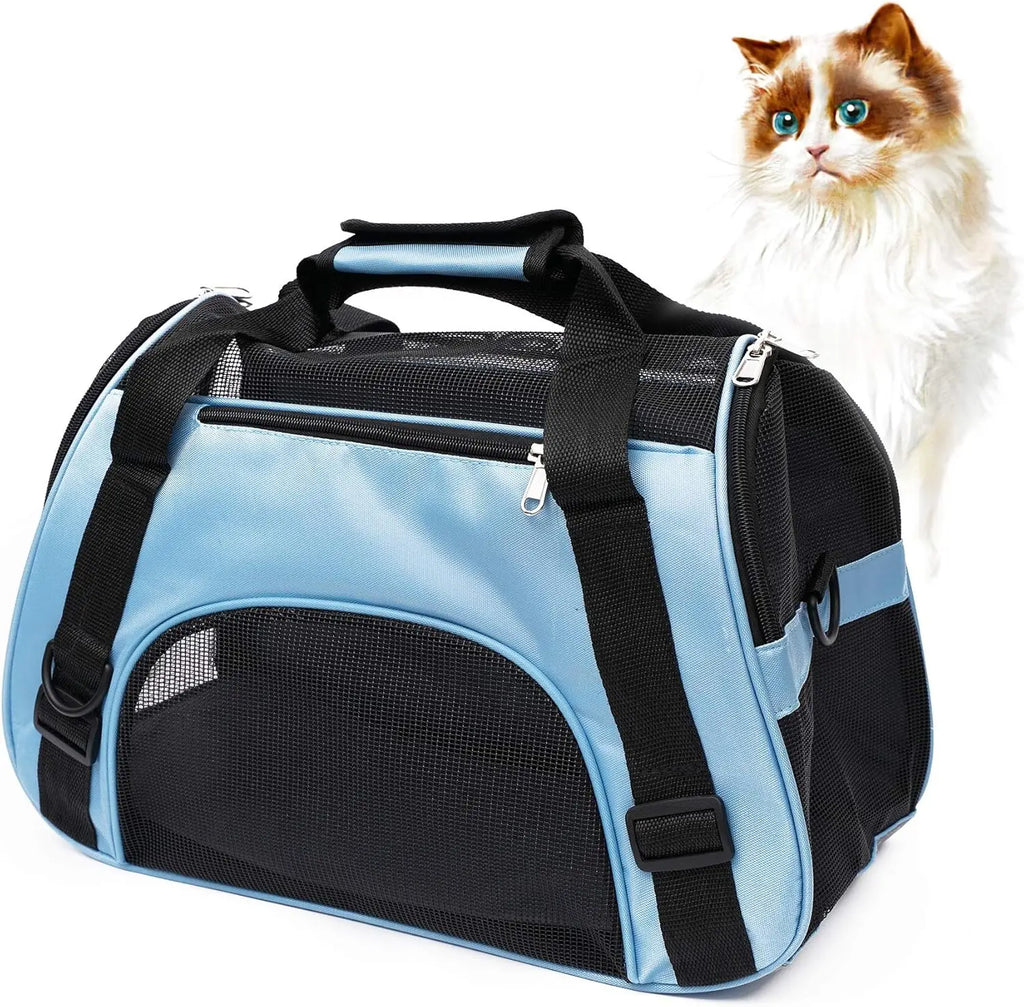 Small Portable Pet Carrier Bag - Breathable Mesh Soft-Sided Dog & Cat Travel Carrier with Adjustable Shoulder Strap, 16 x 7.5 x 9.5 in (40.6 x 19 x 24.1 cm), Holds up to 6.6 lb (3 kg)