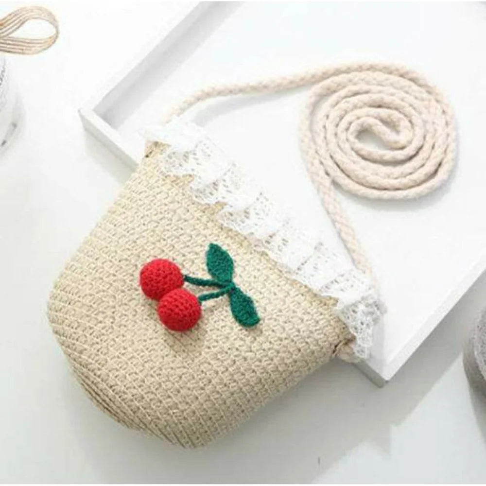 Kids Mini Woven Natural Straw Crossbody Bag for Girls Cute Shoulder Purse