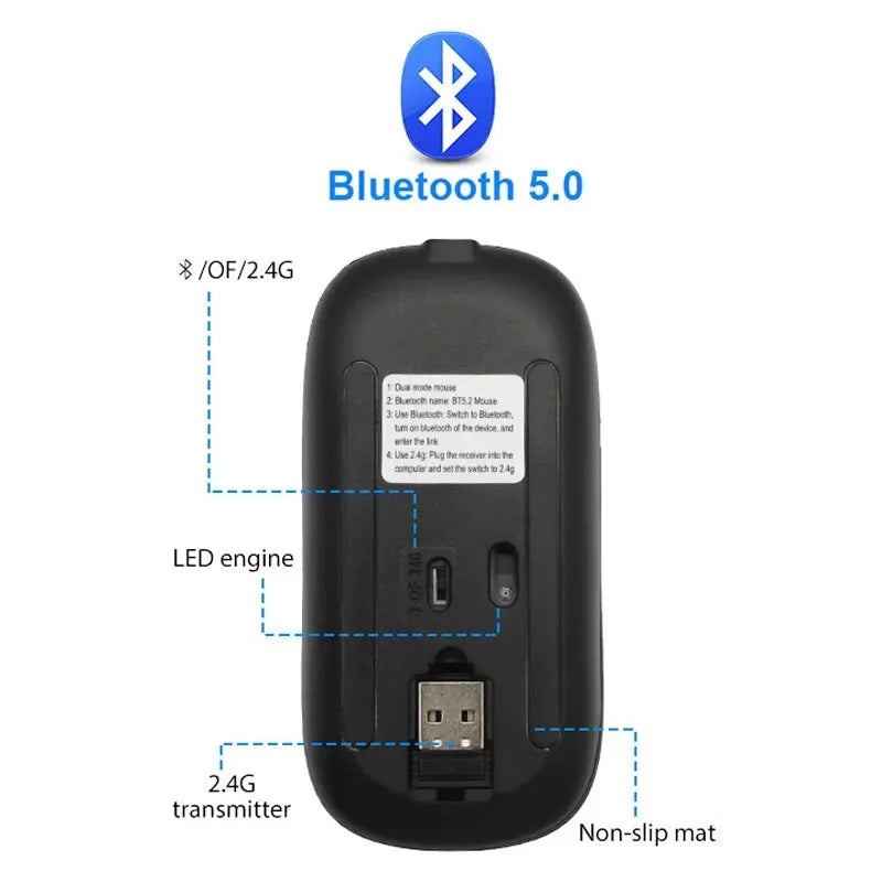 Wireless Bluetooth Gaming Mouse - RGB LED Backlit Rechargeable Ergonomic Mouse, Up to 3600 DPI for PC & Laptop