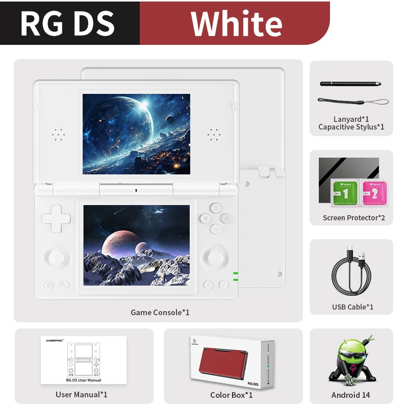Dual-Screen Flip Handheld Game Console 4.0 in (10.16 cm) IPS Touchscreen — Android 14, 4000mAh, WiFi 2.4/5G & Bluetooth 4.2, TF up to 2TB