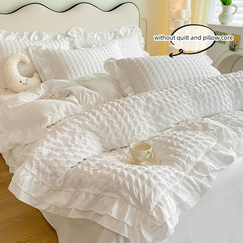 3-Piece Lace Seersucker Duvet Cover Set with 2 Pillowcases - Washed 100% Polyester, Fits 1.0-2.2 m Beds (3.3-7 ft)