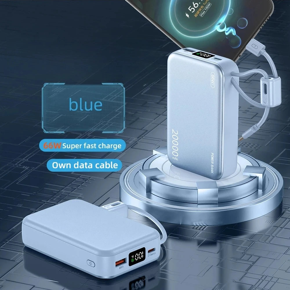 20000mAh 66W Fast Charge Power Bank with Built-In Cable & Digital Display, CCC Certified USB-C Portable Charger