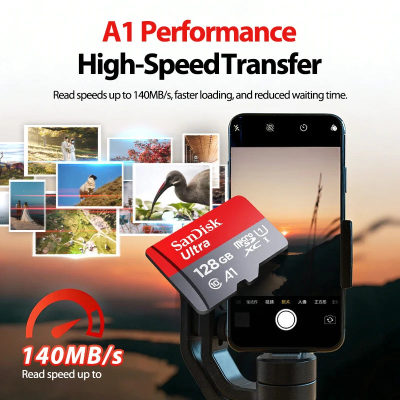 High-Speed microSD TF Card — A1 UHS-I Class 10 V10, 32GB / 64GB / 128GB / 256GB