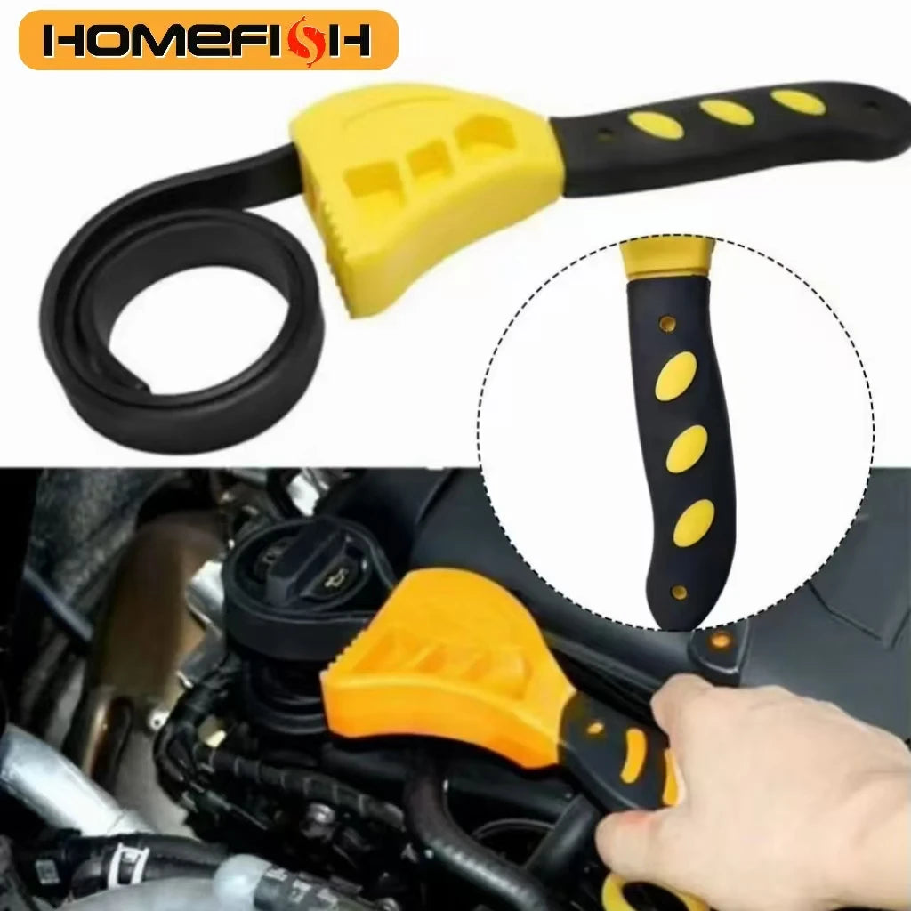 6-Inch (15 cm) Adjustable Multi-Function Belt Wrench – Plastic Strap Oil Filter & Bottle Opener Tool