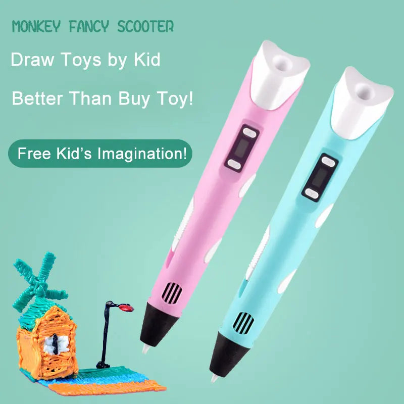 3D Printing Pen for Kids with Travel Case — PLA 1.75mm Filament, LED Display, Adjustable Temp & Speed, DIY Drawing Gift
