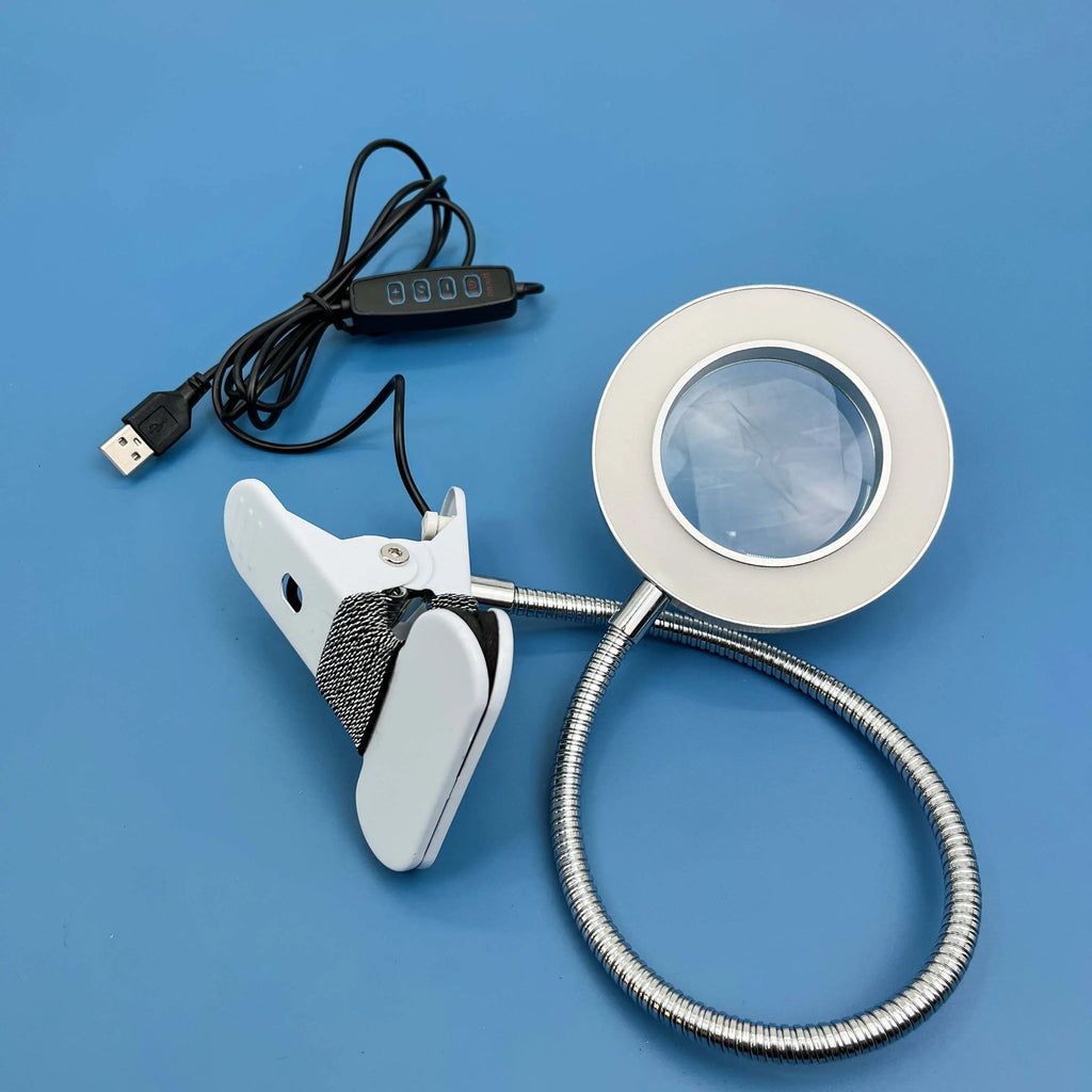 10X Clip-On LED Magnifying Lamp for Manicure, Embroidery & Eyelash Extensions (Black/White/Silver)