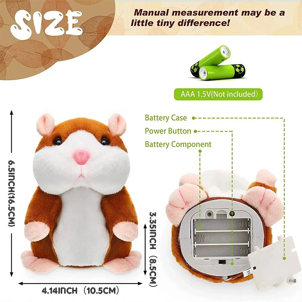 Interactive Talking Hamster Plush Toy, Nodding Voice-Imitating Stuffed Animal, Soothing Baby & Kids Gift