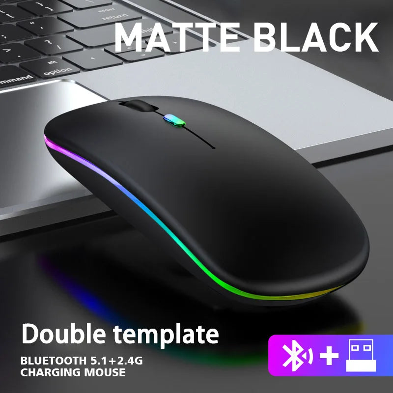 Rechargeable Bluetooth & 2.4GHz Wireless Mouse — Silent Click, RGB, Ergonomic, USB-C Charging for PC Mac iPad Laptop Phone TV