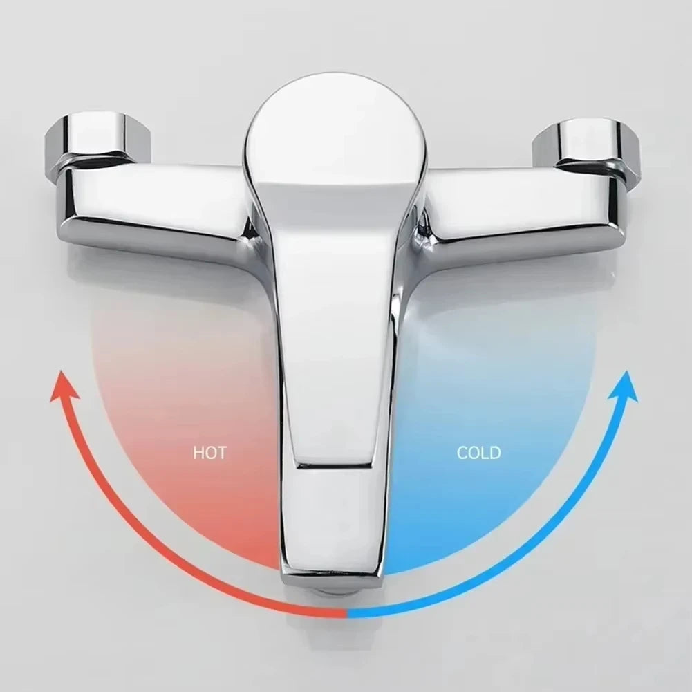 Wall-Mounted Chrome Basin Faucet – Dual Spout Mixer Tap, Zinc Alloy, Hot & Cold