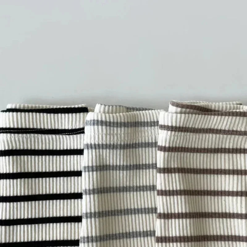 0-3T Baby Striped Cotton Stretch Leggings – Elastic Waist Toddler Skinny Pants