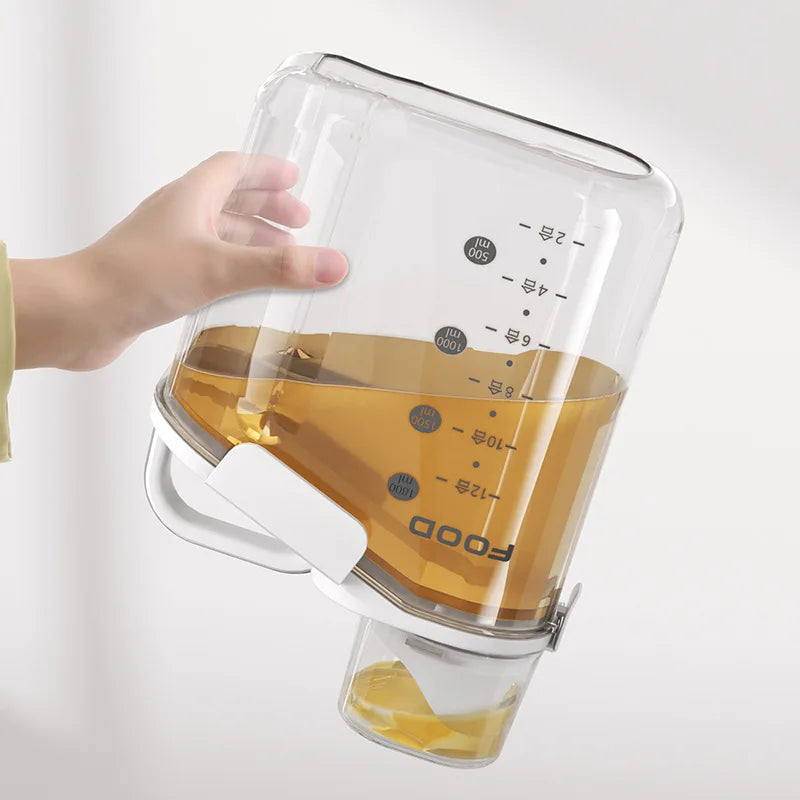 Airtight Transparent Food Storage Container - Cereal Dispenser with Funnel Spout & Built-In Measuring Cup, Stackable BPA-Free Pantry Organizer for Grains Snacks Pet Food