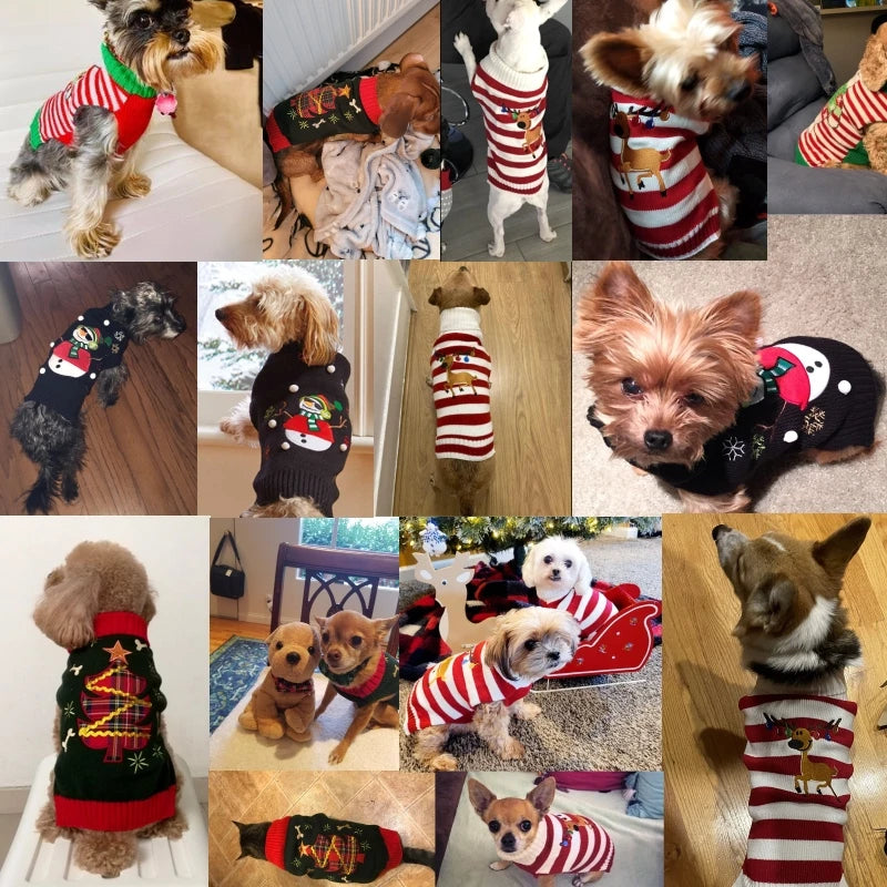 Christmas Knitted Dog Sweater – Winter Striped Cartoon Pet Coat, Sizes XXS–XXL (8.66–24.02 in / 22–61 cm Back)