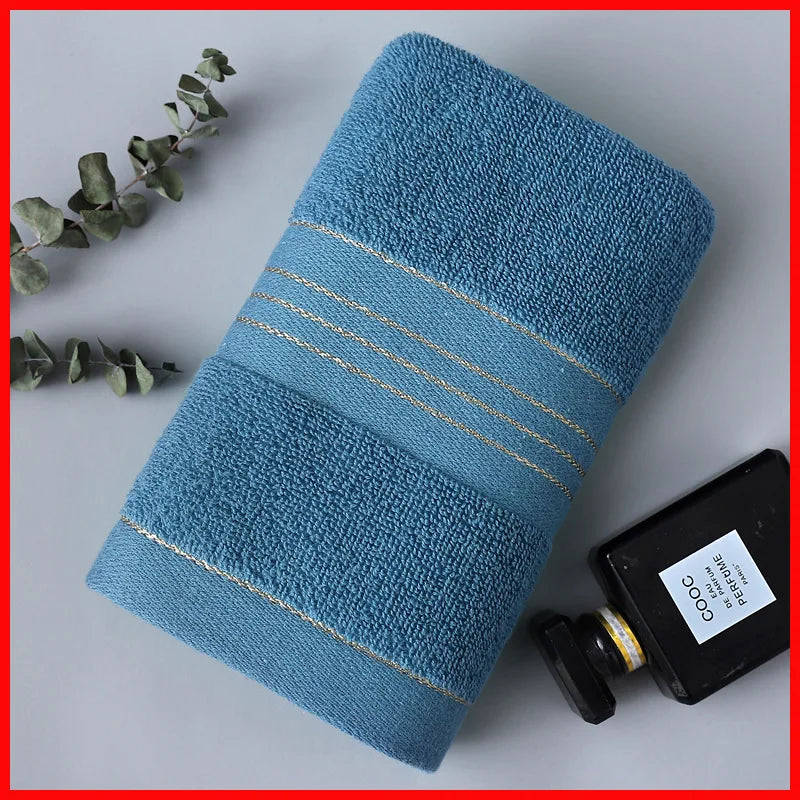 Thick Absorbent Jacquard Polyester-Cotton Face & Bath Towel – Soft Terry, Skin-Friendly (Blue, Beige, Brown, Green)