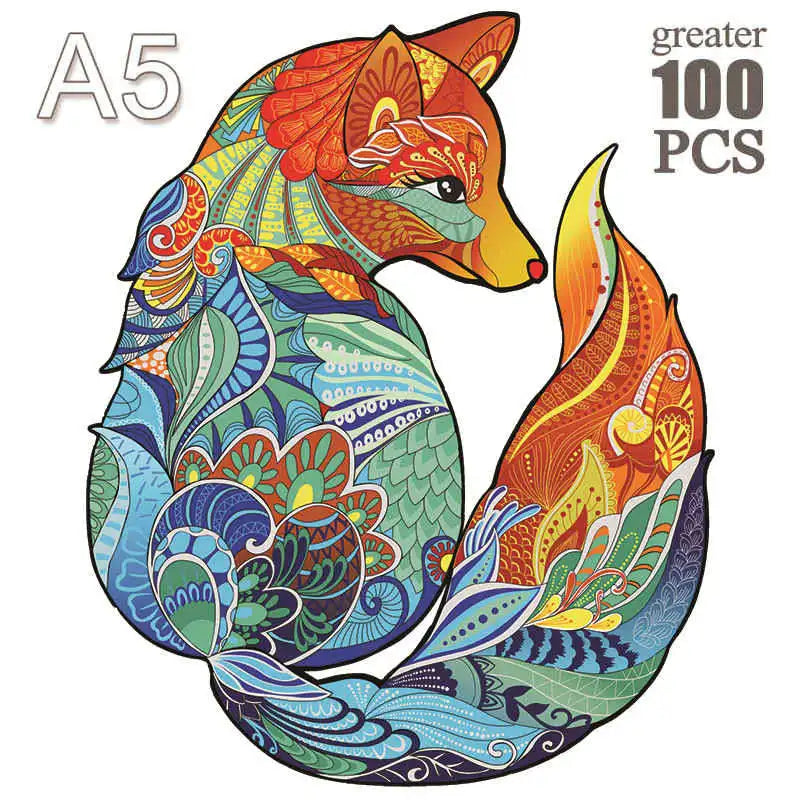 100-300 Piece Wooden Animal Jigsaw Puzzle - Wolf and Chicken Irregular Pieces 3D Brain Teaser for Adults & Kids Holiday Gift