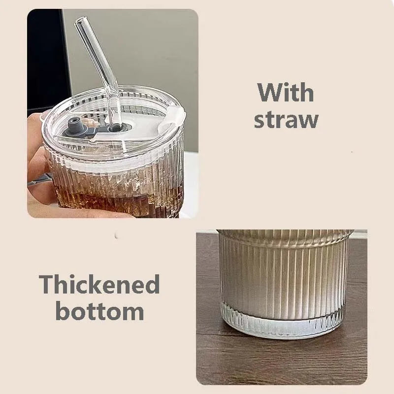 450ml (15.2 fl oz) Glass Tumbler with Lid and Straw, Leakproof High-Temperature Coffee & Tea Cup