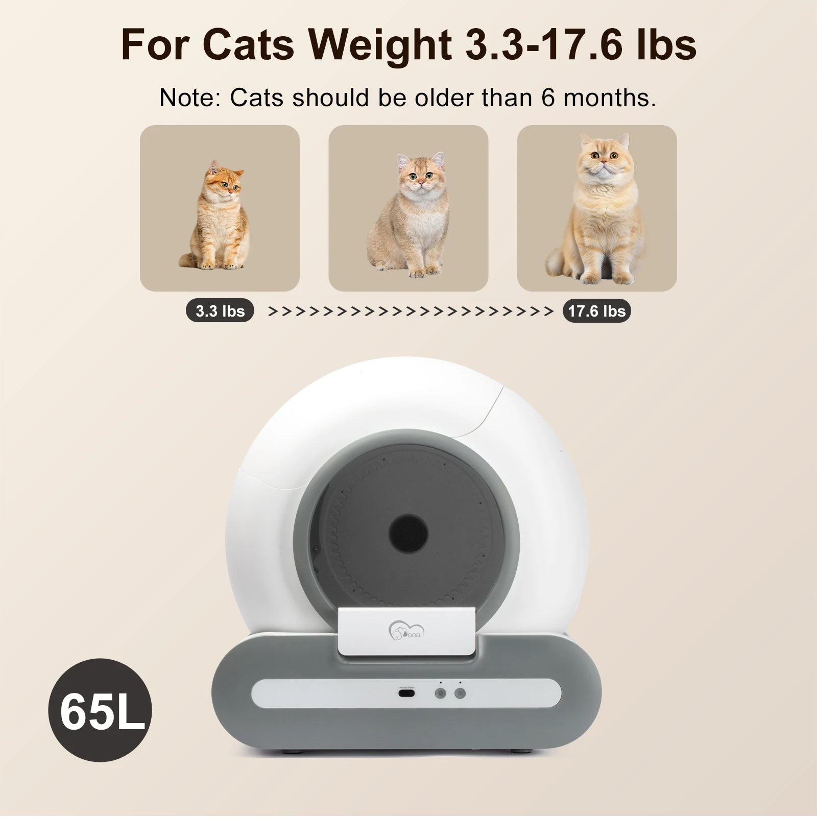 56L Self-Cleaning Smart Cat Litter Box — App Control (2.4GHz Wi‑Fi Only), Low-Entry 5.9 in / 15 cm, Includes Litter Mat & Waste Bags, Fits Tofu & Clumping Litter