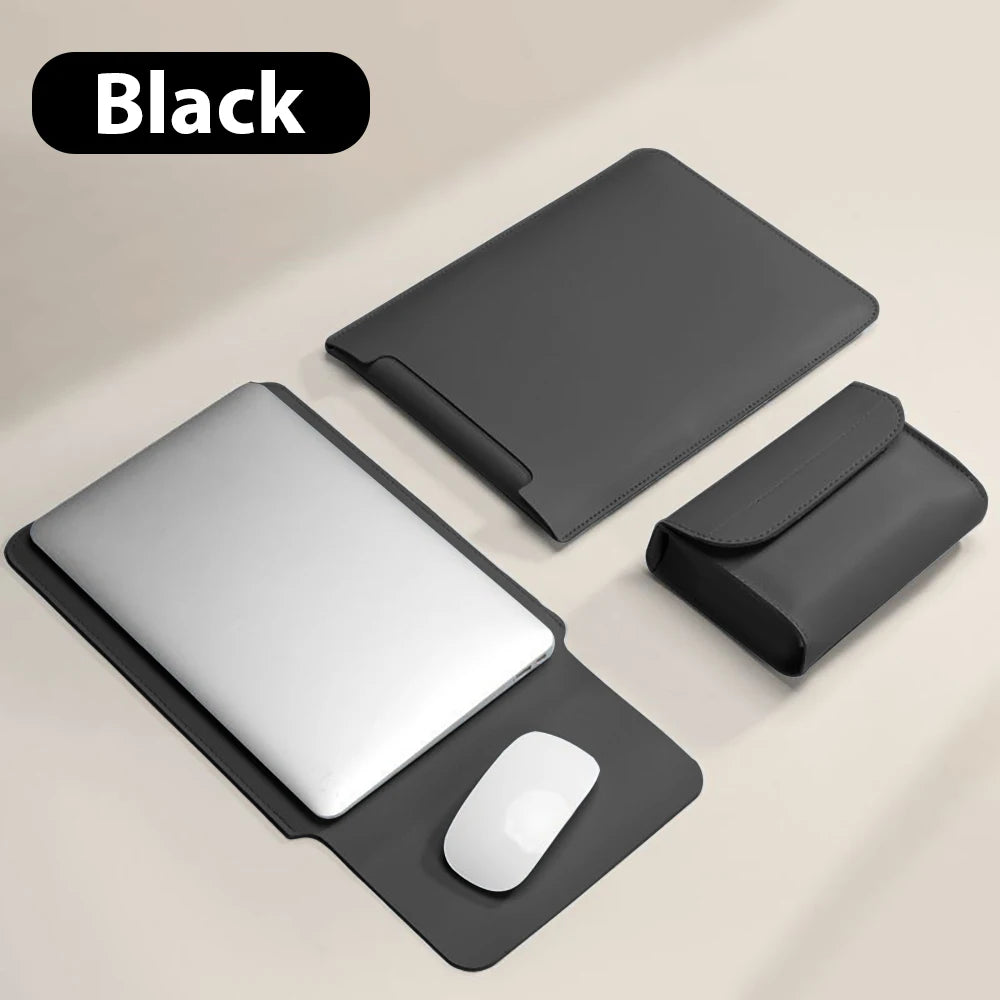Waterproof PU Laptop Sleeve 11–16 Inch with Convertible Mouse Pad