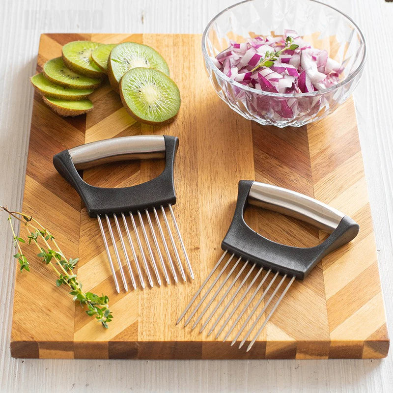 Colorful Onion Slicer with Stainless Steel Holder – Hands-Free Vegetable & Potato Chopper
