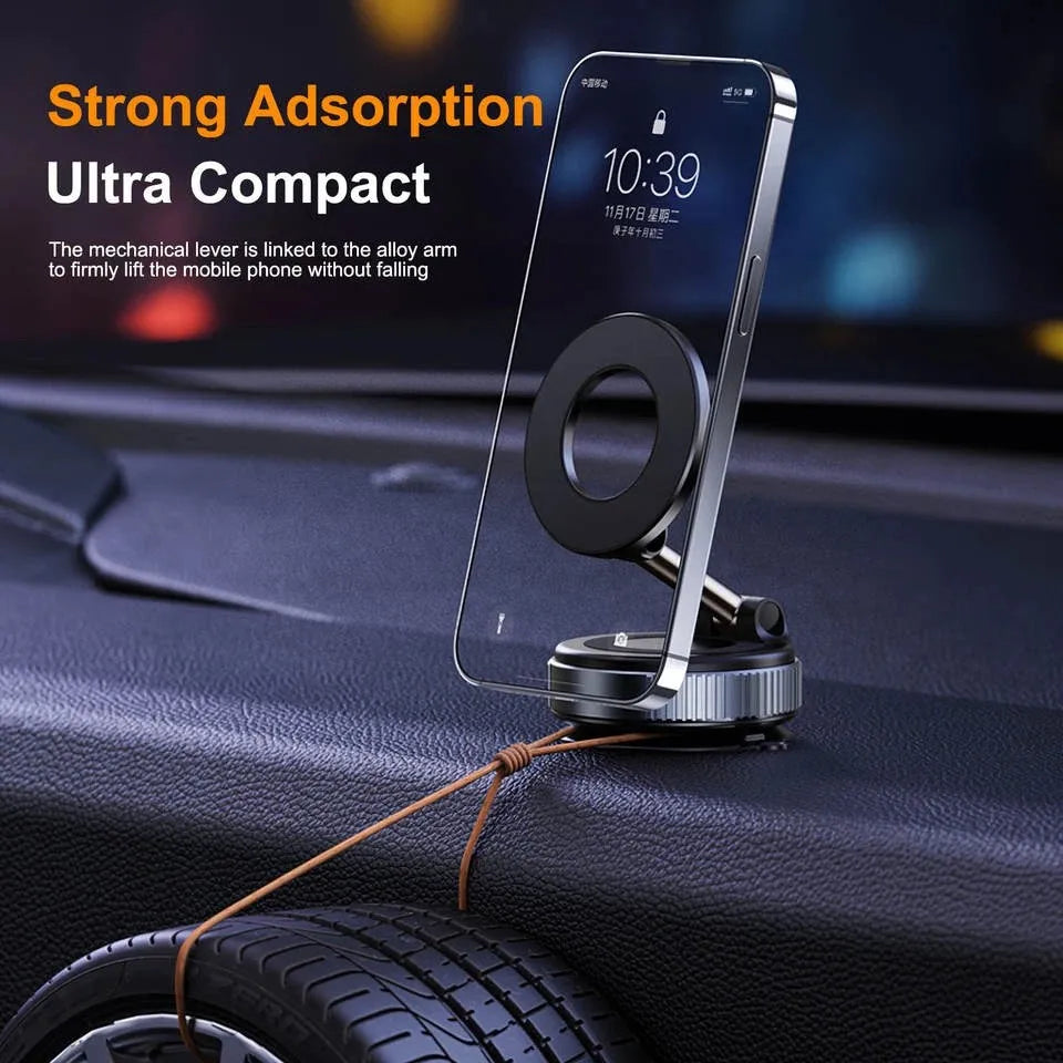 Magnetic Phone Holder with Strong Vacuum Suction — 360° Foldable Mount for Car, Desk & Bathroom — Universal for iPhone & Android