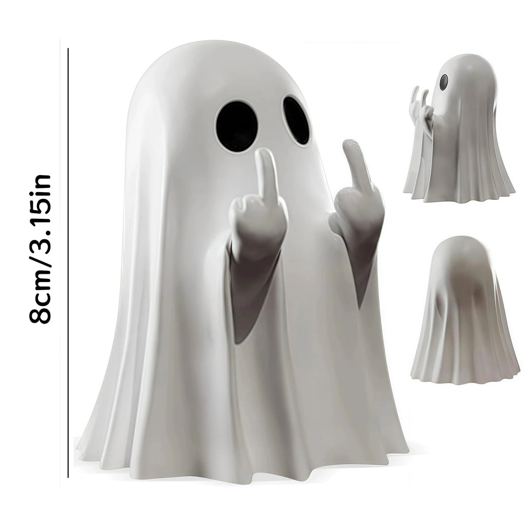 Funny Middle Finger Ghost Statue - Small Rude Ghost Figurine for Halloween Coffee Table and Shelf Decor