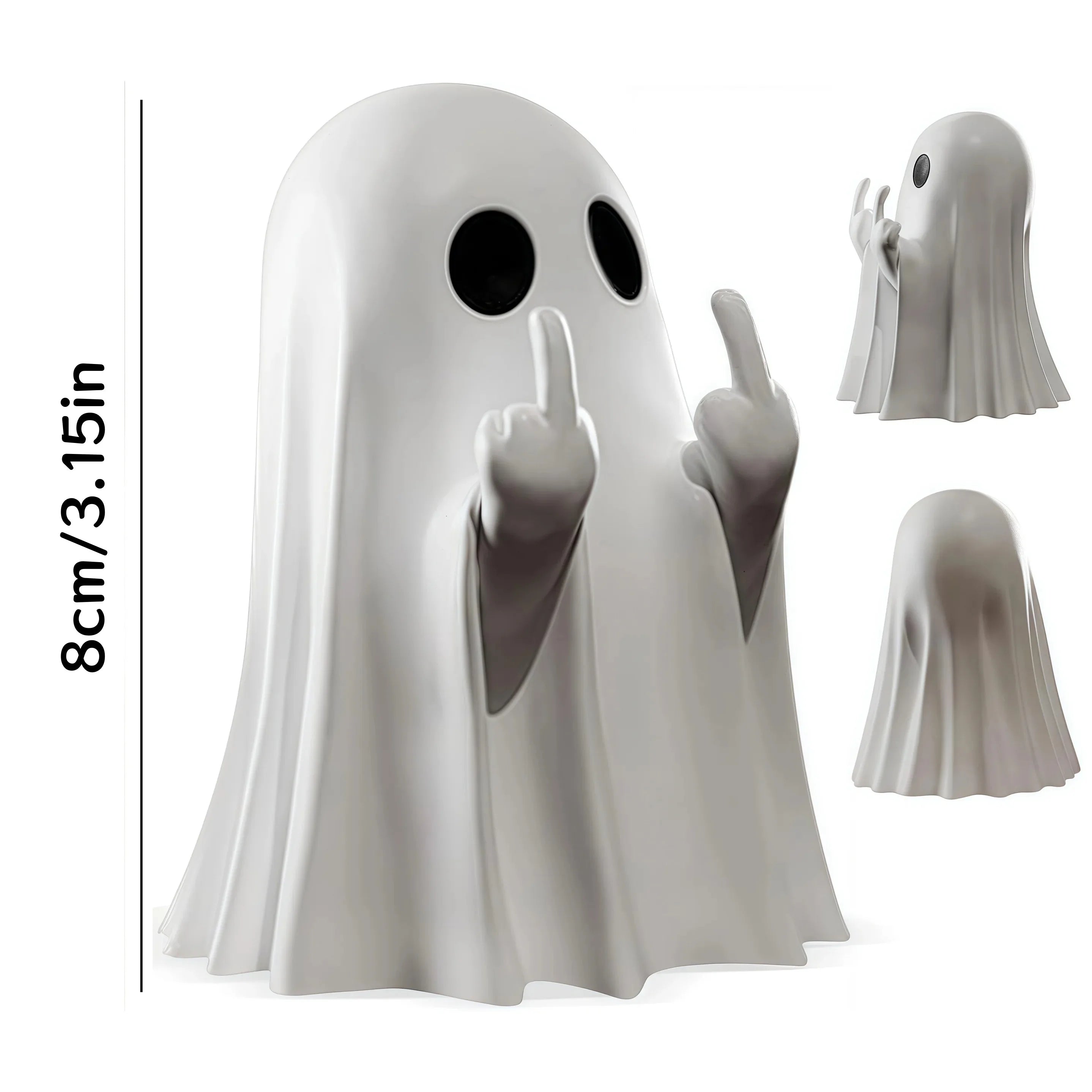 Funny Middle Finger Ghost Statue - Small Rude Ghost Figurine for Halloween Coffee Table and Shelf Decor